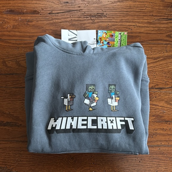 ZARA MINECRAFT MOJANG AB HOODIE SWEATSHIRT Blue Gray NWT Kids Size 9 - 10 - Picture 11 of 11